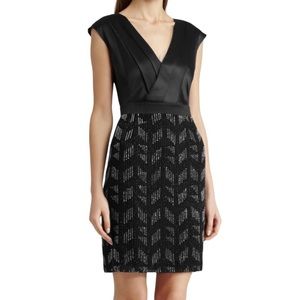 REISS Chewy Beaded Skirt Dress, Black, Size 10